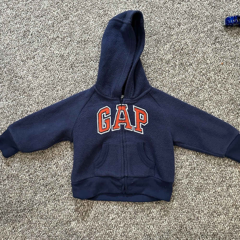 Baby Gap Blue and Orange Fleece zip up hoodie 12-18 M